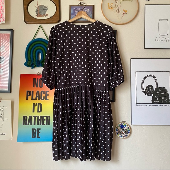 Asos Black & White Polka Dot Pleated Mini Dress Size 12 - Picture 4 of 6